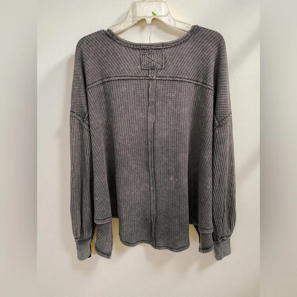 Free People We The Free Coraline Thermal Waffle Knit Top Gray Size Large NWT